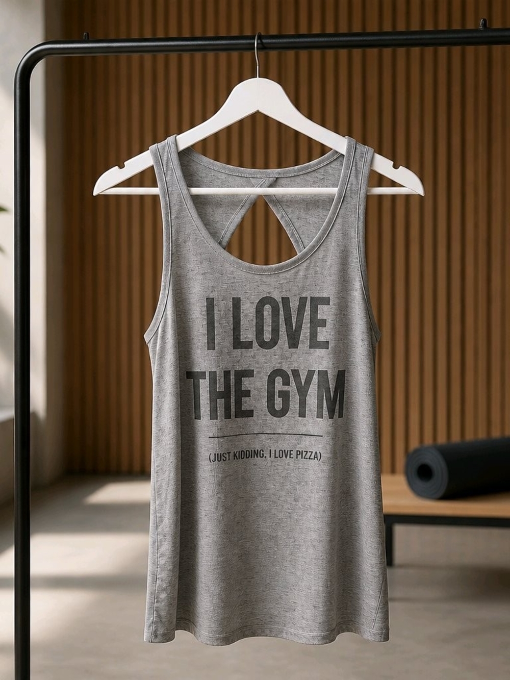 SO Gray Graphic Racerback Tank "I Love The Gym"